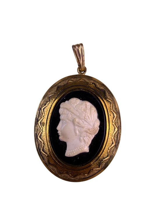 J. Cora Jewelry - J. Cora Womens Gold Tone Faux Cameo Pendant Womans Profile Filigree Oval